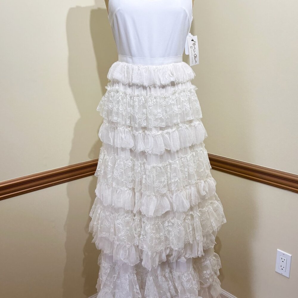 Alice and Olivia, size 4, white/off white long, tiered lace dress